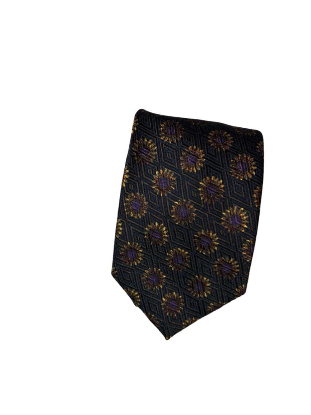 Ermenegildo Zegna Silk Wool Men’s Purple Yellow Geometric Floral Woven Neck Tie